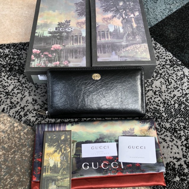 Gucci經典款錢夾錢包 575988 古馳單拉長皮夾 黑色全皮 Gucci男士長錢包  gqy3731