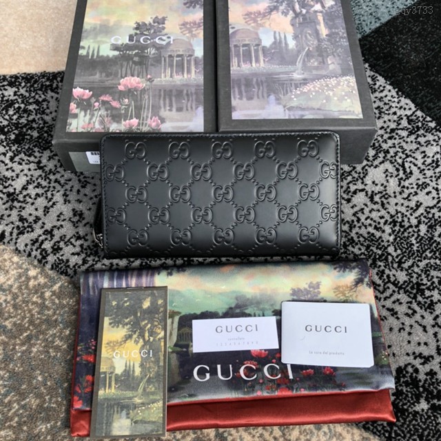 Gucci經典款錢夾錢包 307987 古馳男士經典拉鏈皮夾 牛皮壓花GG標誌 Gucci男士長錢包  gqy3733