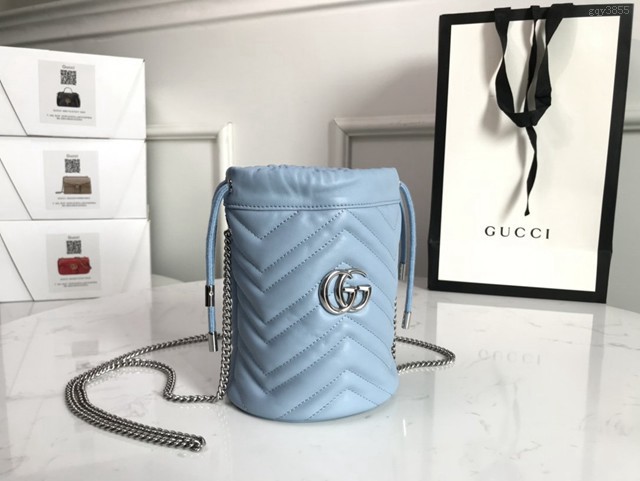 Gucci經典款女包 575163 古馳GG Marmont迷你水桶包 Gucci鏈條女肩背斜挎包  gqy3855