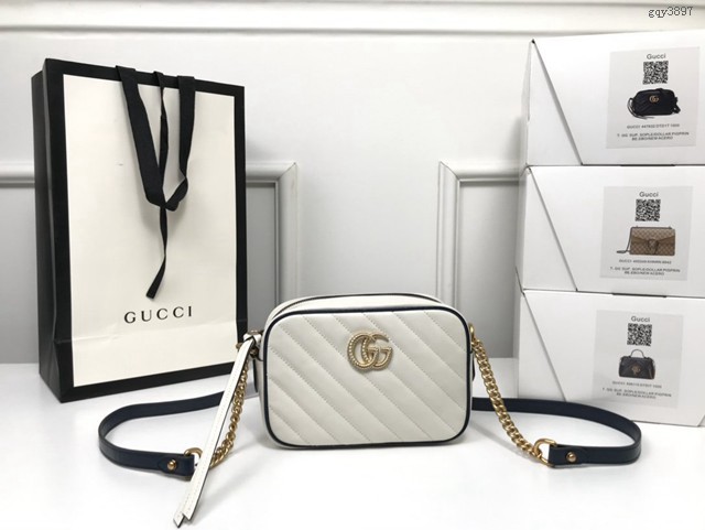 Gucci經典款女包 448065 古馳GG Marmont系列小號相機包 Gucci藍白皮單肩斜挎包  gqy3897