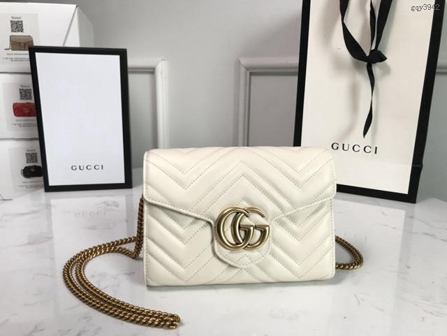 Gucci經典款女包 474575 古馳Marmont系列單肩鏈條包 Gucci全皮迷你小挎包  gqy3942