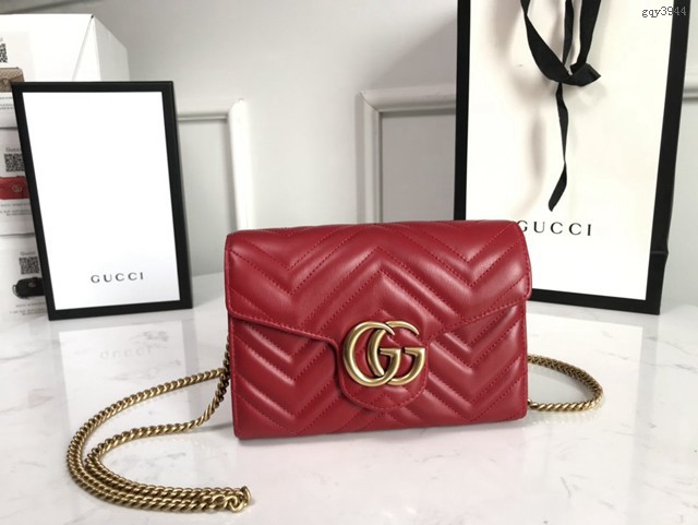 Gucci經典款女包 474575 古馳Marmont系列單肩鏈條包 Gucci全皮迷你小挎包  gqy3944