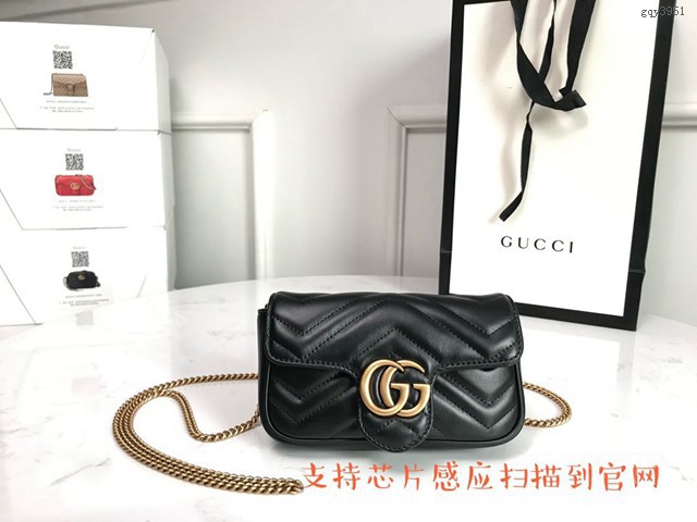 Gucci經典款女包 476433 古馳晶片版 原廠皮 GG Marmont Mini迷你單肩斜跨鏈條包  gqy3951