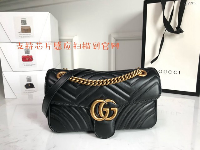 Gucci經典款女包 443497 古馳鏈條單肩斜挎包 gucci經典款黑色牛皮女包  gqy3977