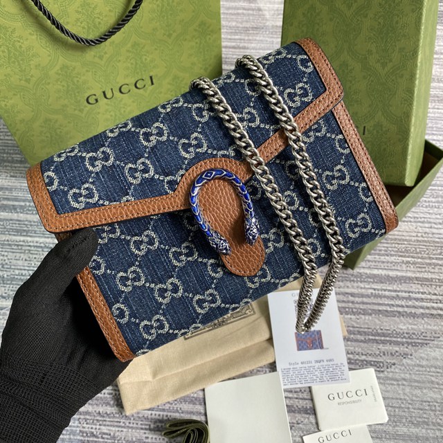 Gucci專櫃牛仔布女包 古馳新款藍色丹寧Woc鏈條包401231 gqy4002