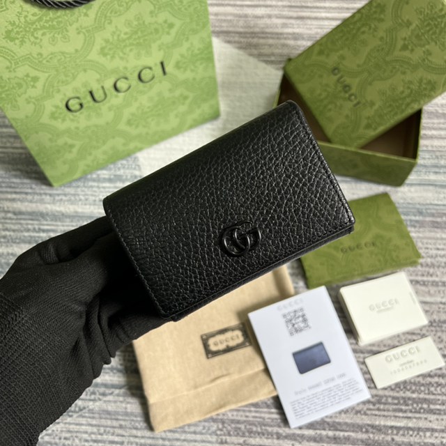 Gucci專櫃新款短夾錢包 古馳GG Marmont系列全皮卡包零錢包644407 gqy4155