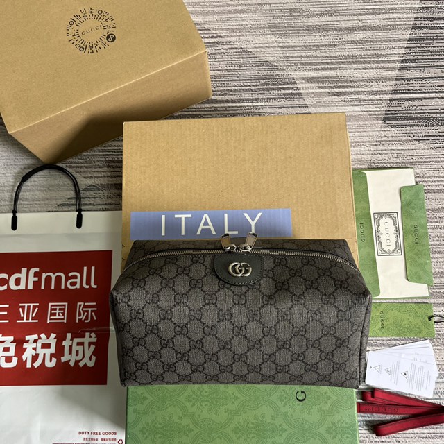 Gucci專櫃2022新款化妝收納包 古馳Ophidia GG洗漱盒手拿包572767 gqy4253