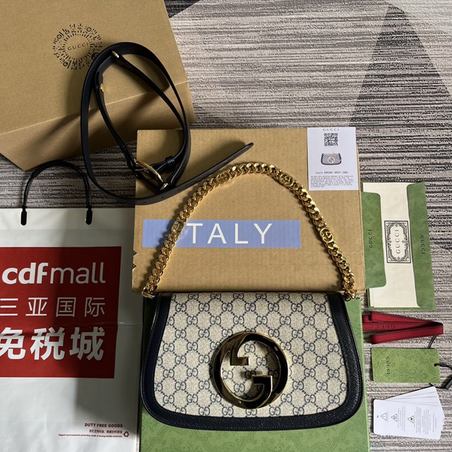 Gucci專櫃2022新款鏈條單肩斜挎女包 古馳Gucci Blondie互扣老花腋下包中古包699268 gqy4282