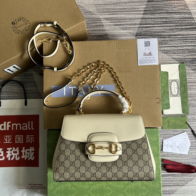 Gucci官網新款拼色手提肩背女包 古馳Gucci Horsebit 1958系列中號手袋702049 gqy4603