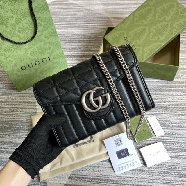 Gucci官網新款女包 古馳GG marmont原廠皮系列鏈條小包474575 gqy4827