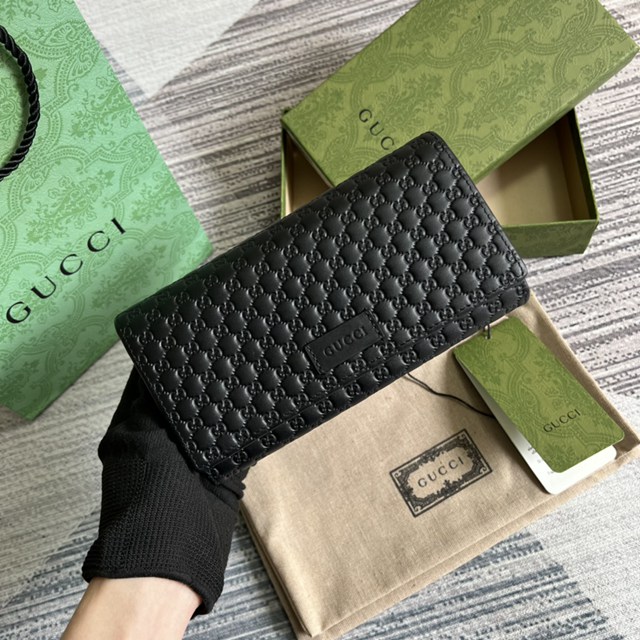 Gucci官網2023新款黑色/小G壓花皮錢包 古馳翻蓋長夾女士錢包449396 gqy4857