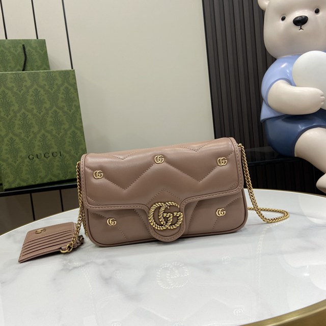 gucci專櫃新款黑色絎縫V型原廠皮手袋 古馳Marmont系列迷你手袋 jcp1625