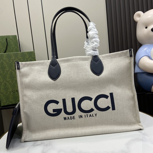 gucci專櫃2024早春系列米色帆布手提購物包 古馳飾Gucci印花中托特包 jcp1805