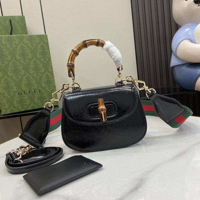 gucci專櫃新款原廠皮手袋 古馳GucciBamboo1947系列迷你竹節手提包 jcp2166