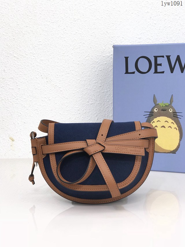 Loewe專櫃2022新款帆布配皮馬鞍包 羅意威MiniGateDual手袋斜挎女包腰包胸包 10121 lyw1091