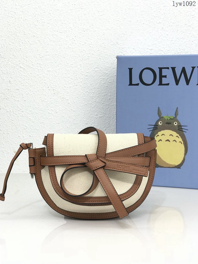 Loewe專櫃2022新款帆布配皮馬鞍包 羅意威MiniGateDual手袋斜挎女包腰包胸包 10121 lyw1092