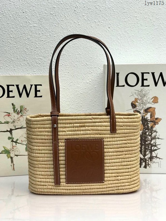 Loewe專櫃新款拉菲草編織女包 羅意威方形Basket手袋女包 型號10123 lyw1175