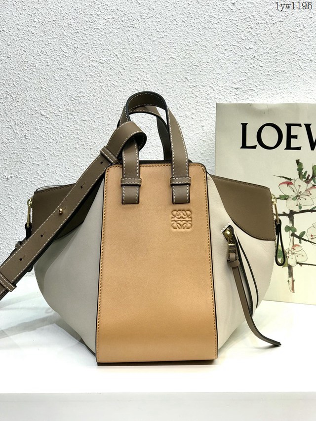 Loewe專櫃新拼色女包吊床包 羅意威經典小牛皮Hammock bag手提肩背包 10166 lyw1196