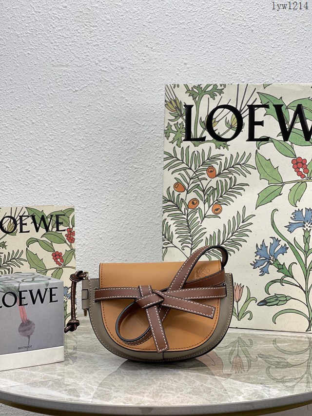 Loewe專櫃2022新款全新卵石紋牛皮馬鞍包 羅意威MiniGateDual手袋斜挎女包腰包胸包 10121 lyw1214