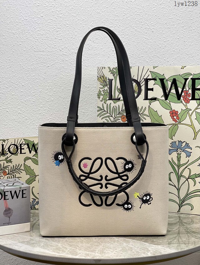 Loewe專櫃爆款千與千尋聯名系列刺繡印花托特包 羅意威小號經典牛皮革Anagram Tote手袋手提肩背女包 10933 lyw1238