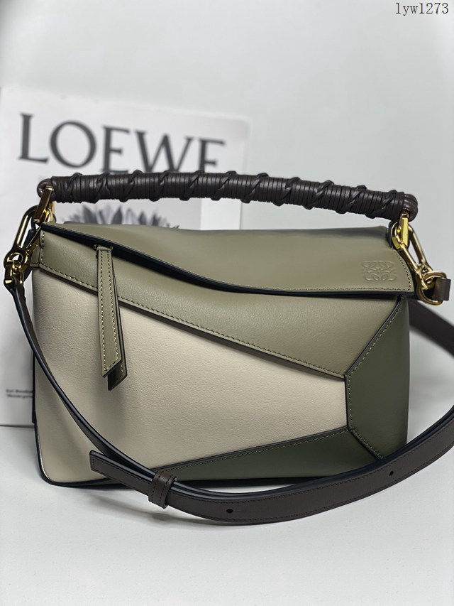 Loewe專櫃2022春秋新款羅意威Puzzle女款系列小號巧克力拼色編織手提肩背包 3001A lyw1273