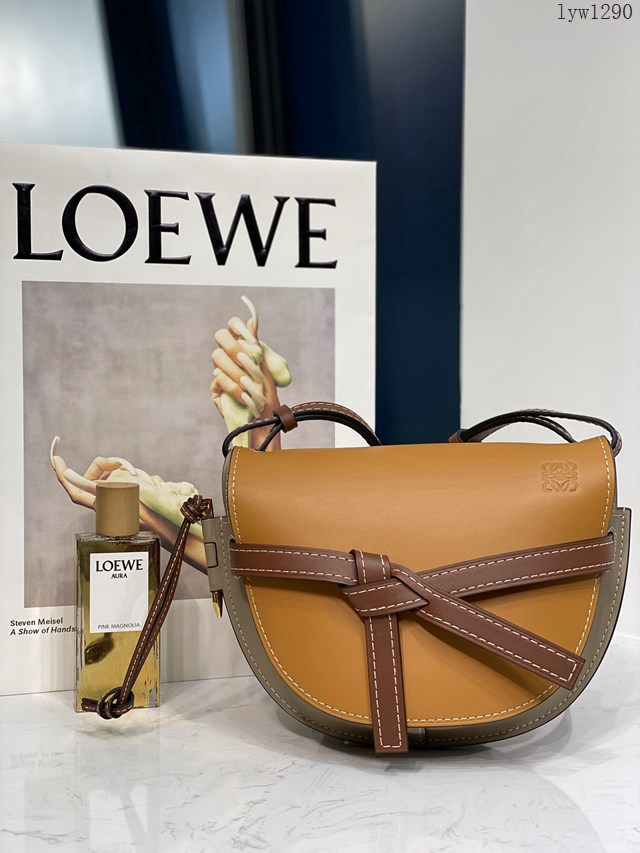 Loewe專櫃2022新款全皮拼色馬鞍包 羅意威MiniGateDual手袋 男女款單肩斜挎腰包胸包 10183 lyw1290