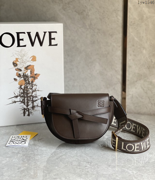 Loewe專櫃2022新款巧克力色升級版字母寛肩帶馬鞍包 羅意威MiniGateDual手袋斜挎女包腰包胸包 10121 lyw1546