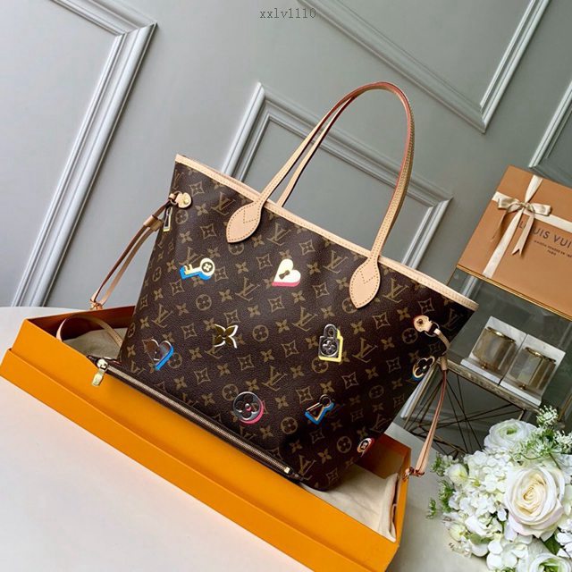 路易威登LV女包 LV老花肩背購物袋 M44364 Neverfull Love Lock中號手袋 xxlv1110