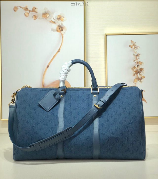 路易威登LV旅行包 LV男士旅行袋枕頭包 KEEPALL 50旅行袋 M44642 牛仔藍旅行袋 xxlv1312