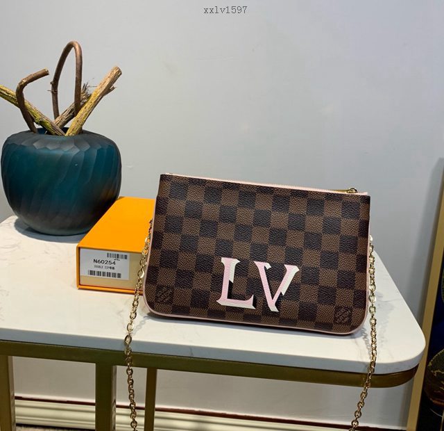 路易威登LV女包 N60254 雙包胎 Pochette Double Zip鏈條包 LV小號斜挎包 xxlv1597