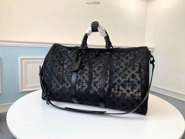 路易威登LV旅行包 M53971 黑色 KEEPALL BANDOULIERE50旅行袋 LV時尚款透明包袋 xxlv2030