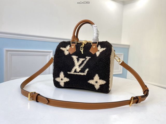 路易威登LV女包 M55422 栗色 經典Speedy25手袋 LV羊毛表面手袋 xxlv2369