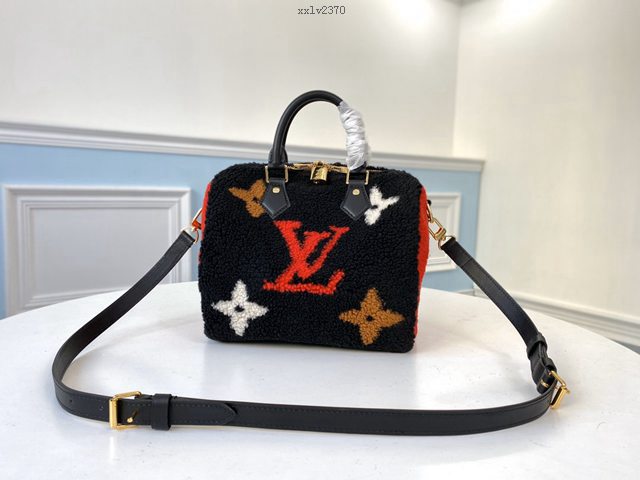 路易威登LV女包 M55423 黑色 經典Speedy25手袋 LV羊毛表面手袋 xxlv2370