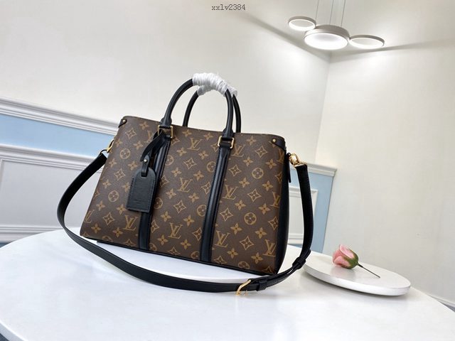 路易威登LV女包 M44817黑色 OPEN HANDBAG手袋 LV老花配皮大號手提肩背包 xxlv2384