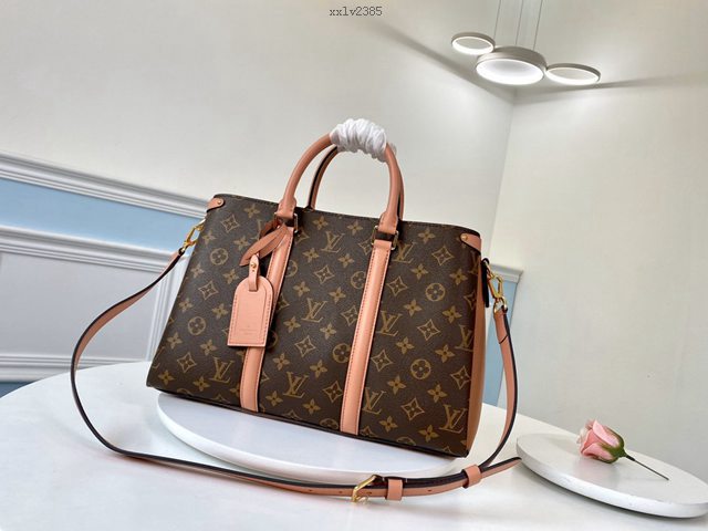 路易威登LV女包 M44817粉色 OPEN HANDBAG手袋 LV老花配皮大號手提肩背包 xxlv2385