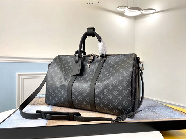 路易威登LV旅行包 M40569 Keepall 45旅行袋 LV黑花新版男士手提肩背旅行袋 xxlv2428