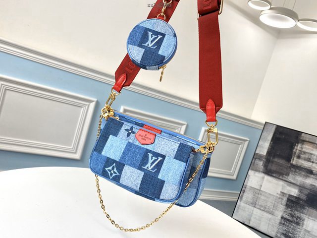 路易威登LV女包 M44990 Multi Pochette Accessories手袋 LV丹寧色調三件套斜背包 xxlv2458