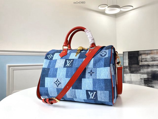 路易威登LV女包 M45041 Speedy Bandoulière30手袋 LV新款丹寧色調手提肩背女包 xxlv2460