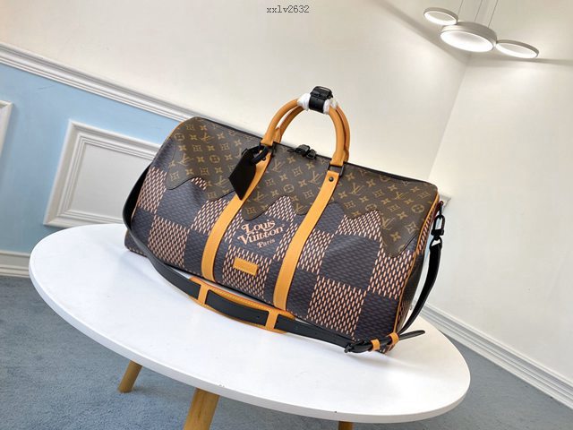 路易威登LV旅行包 M40360 合作款KEEPALL 大塊棋盤格 LV2020新款男士手提旅行袋 xxlv2632