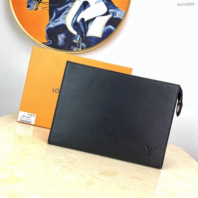 路易威登LV手包 M41366 黑色水波紋盥洗袋 POCHETTE VOYAGE中號手拿包 LV經典款男士手拿包 xxlv2855