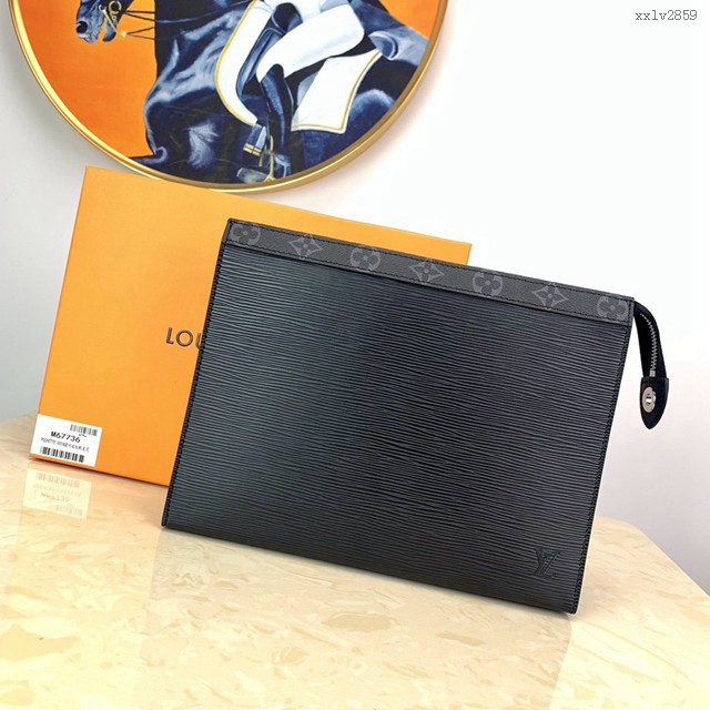 路易威登LV手包 M67736 黑色 POCHETTE VOYAGE中號手拿包 LV經典款男士手拿包 xxlv2859