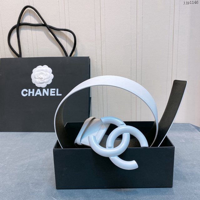 Chanel經典款女士皮帶 香奈兒cc烤漆logo扣雙面可用小牛皮腰帶  jjp1146