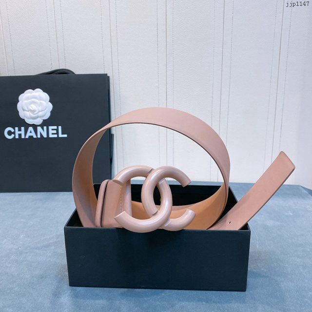 Chanel經典款女士皮帶 香奈兒cc烤漆logo扣雙面可用小牛皮腰帶  jjp1147