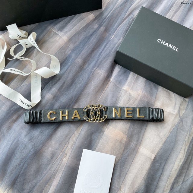 Chanel經典款女士皮帶 香奈兒cc經典logo扣精品彈力扣腰帶  jjp1155