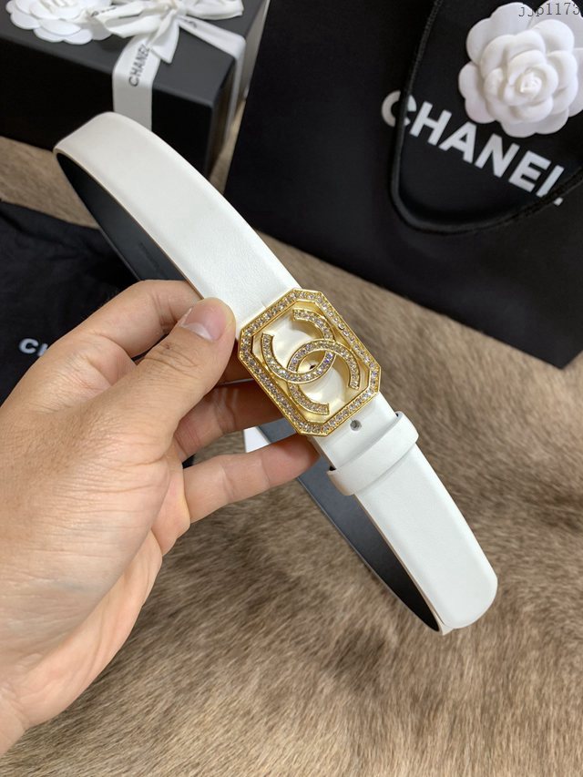 Chanel經典款女士皮帶 香奈兒小香鑽圈雙面用小牛皮腰帶  jjp1173