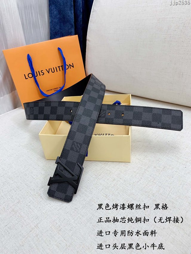 LV新款男士皮帶 路易威登經典黑格腰帶  jjp2535