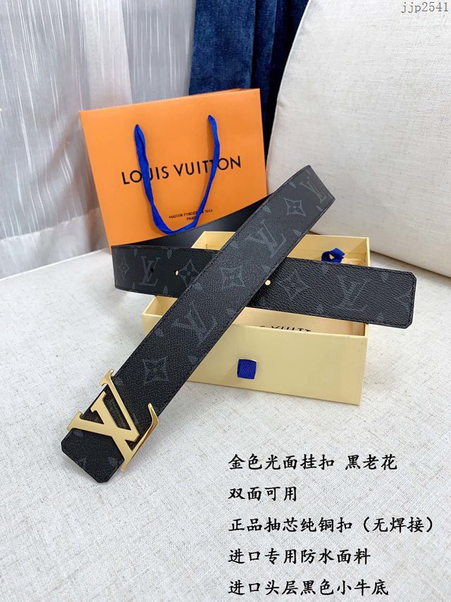 LV新款男士皮帶 路易威登經典黑花腰帶  jjp2541