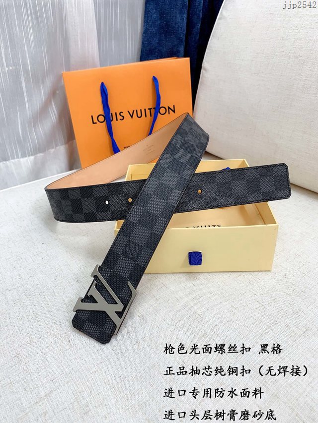 LV新款男士皮帶 路易威登經典黑格腰帶  jjp2542