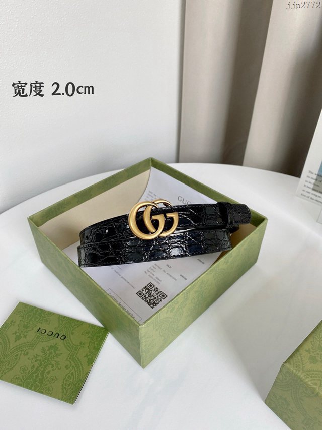 Gucci經典雙G皮帶 古奇鱷魚紋頭層牛皮腰帶  jjp2772