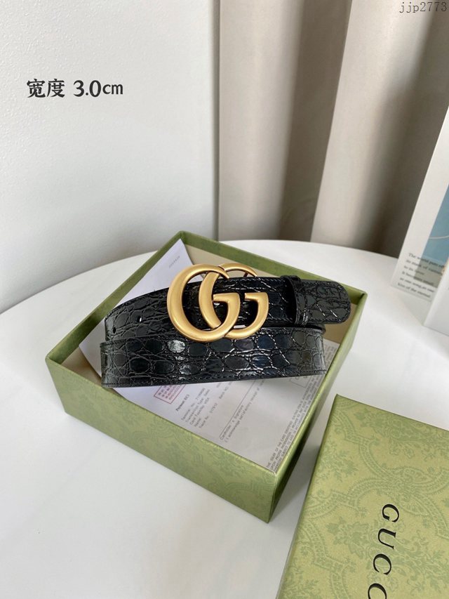 Gucci經典雙G皮帶 古奇鱷魚紋頭層牛皮腰帶  jjp2773